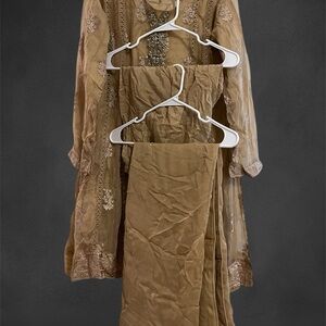 Elegant Embroidered Tan Gold shalwar kameez suit
